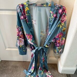 Soho Apparel Floral Robe - Blue and Pink